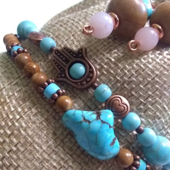 Jewelry Bundle #1: Tan, Copper, Aqua +Turquoise! 2 Slim Bracelets + Earrings - Picture 2 of 13